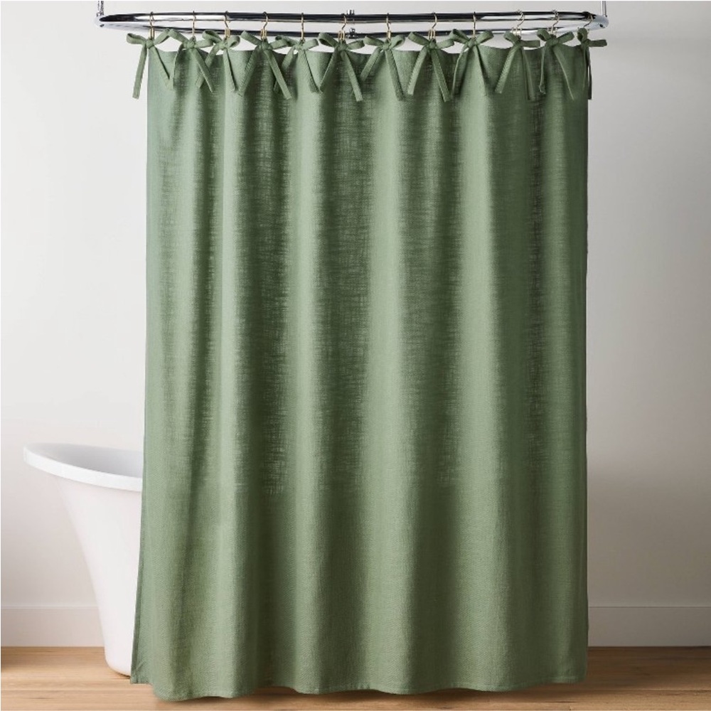 HEARTH & HAND NWT Ribbon Tie Shower Curtain -Green